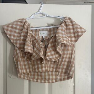 Mable Beige Checkered Ruffle Crop Top